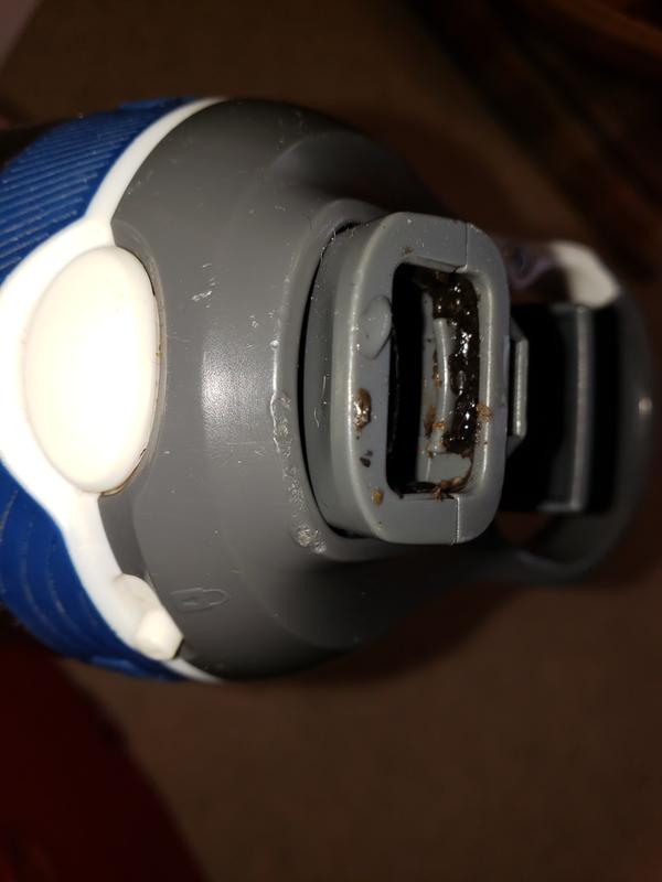 When non-removable spout (for cleaning ease) came off this was what was underneath.  It had been washed in the dishwasher often but was not visible until the top broke off!