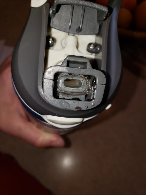 When non-removable spout (for cleaning ease) came off this was what was underneath.  It had been washed in the dishwasher often but was not visible until the top broke off!