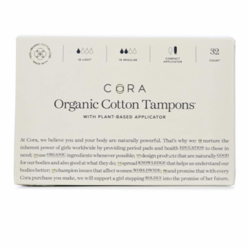 Cora Organic Cotton Tampons Regular/Super Multipack, 32 ct