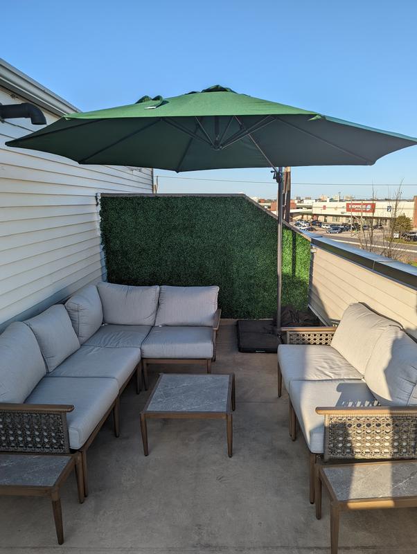 corliving offset patio umbrella 9.5ft Offset Patio Umbrella, 360 Degree - Navy Blue - FINAL SALE ITEM