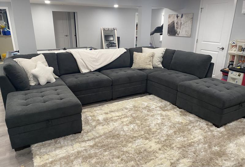 Thomasville Tisdale Modular Sectional 6 piece Dark Gray with Storage Ottoman Costco