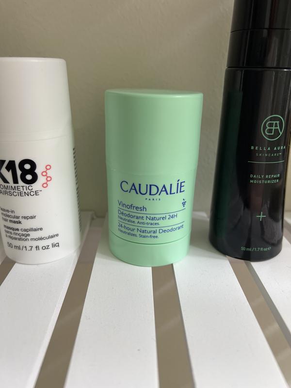 Customer photo for "I switch between this and a liquid one but the eucalyptus scent is really nice and it works quite well without leaving blotches on my skin."