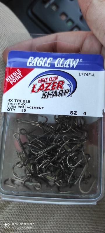 Eagle Claw Lazer Sharp Treble Hook (50-Pack), Size 2/0