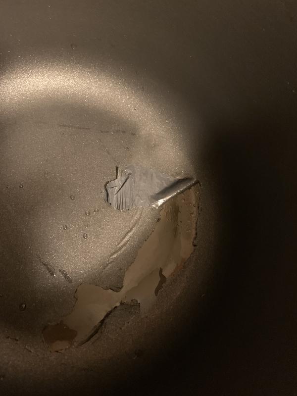 Coating wiped away with the sponge while cleaning