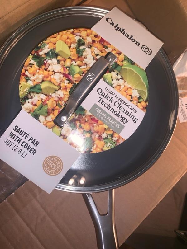 Calphalon® Ceramic Nonstick 3-Qt. Sauté Pan with Lid, Silver Calphalon® Ceramic Nonstick 3-Qt. Sauté Pan with Lid, Silver