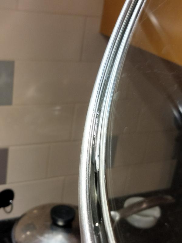 Clearly visible (and audible with agitation) bead of water stuck in air-gap between metal and tempered glass.