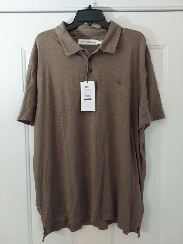 Calvin Klein Men's Short Sleeve Smooth Cotton Grid Print Polo Brown Size L main image 0