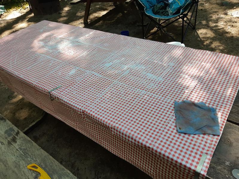 Outbound tablecloth after one use and cleaning with water