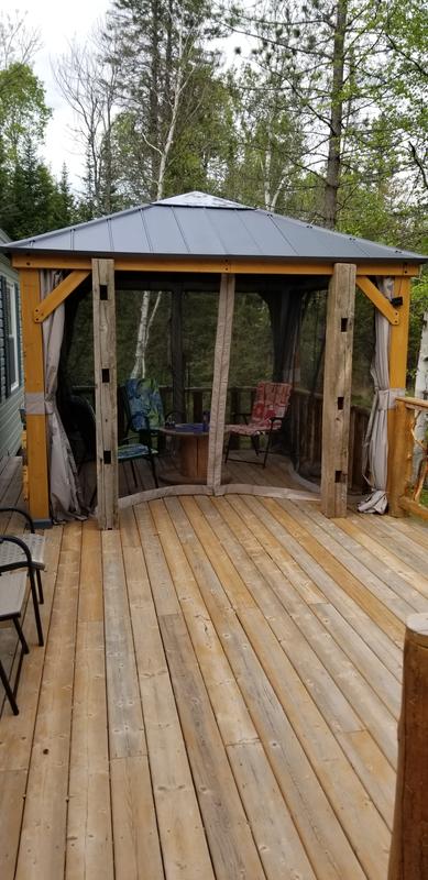 We added our own touches to gazebo too. Screen moves with wind. Bugs get in.