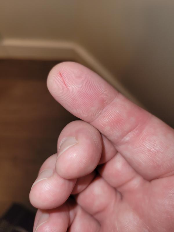 Deeper than it looks, this is from the back edge of the blade