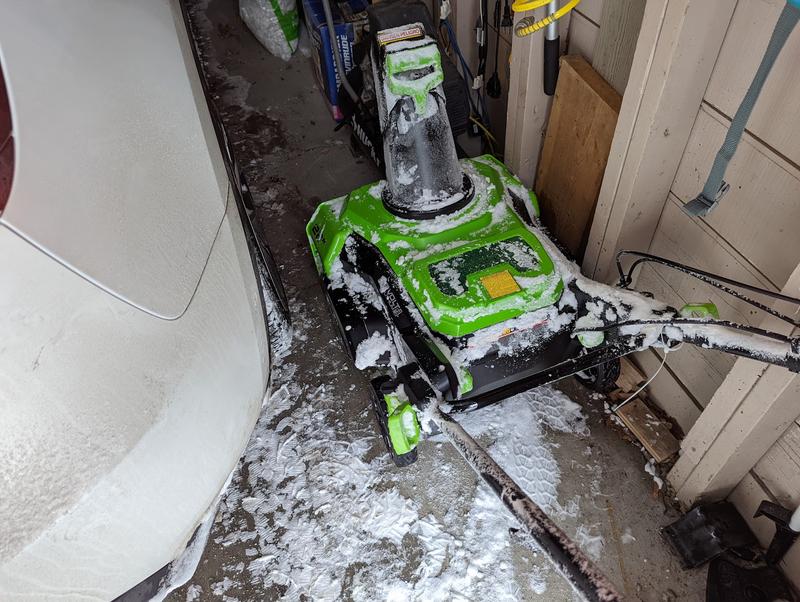 22" blower can still fit into your garage even when the car is parked