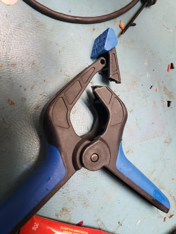 The remains of one of the clamps that flew off in the night.