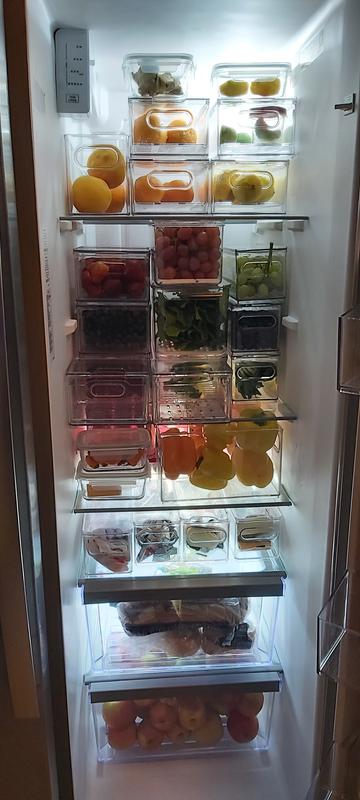 Our well organized fridge. There is a feeling of satisfaction to open the fridge door. Finding that we are eating more fruits and veggies as they look so appetizing in their iDESIGN containers.