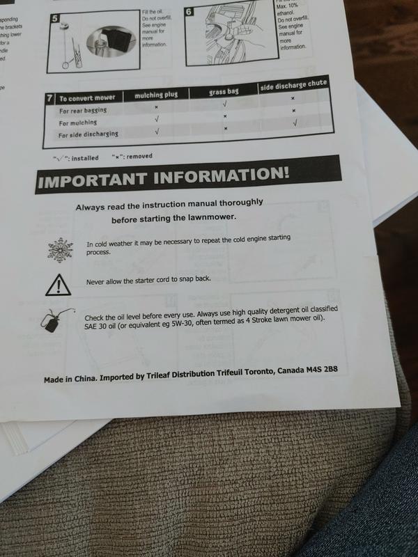 Same mower, two different instructions