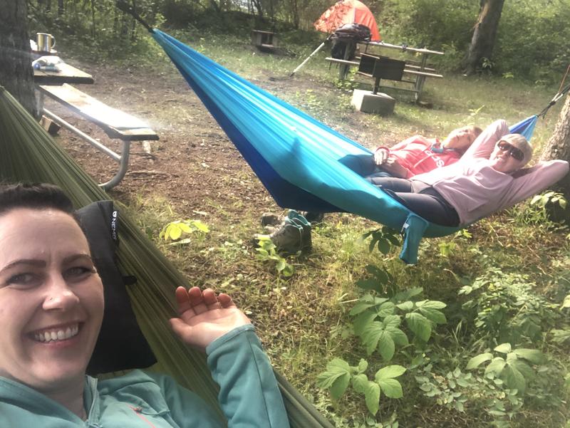 This photo was taken after I had a seamstress remove the two heavy metal rings and the hammock still holds the weight of two people