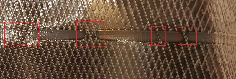 Multiple breaks in seal caused by liquid being pulled out