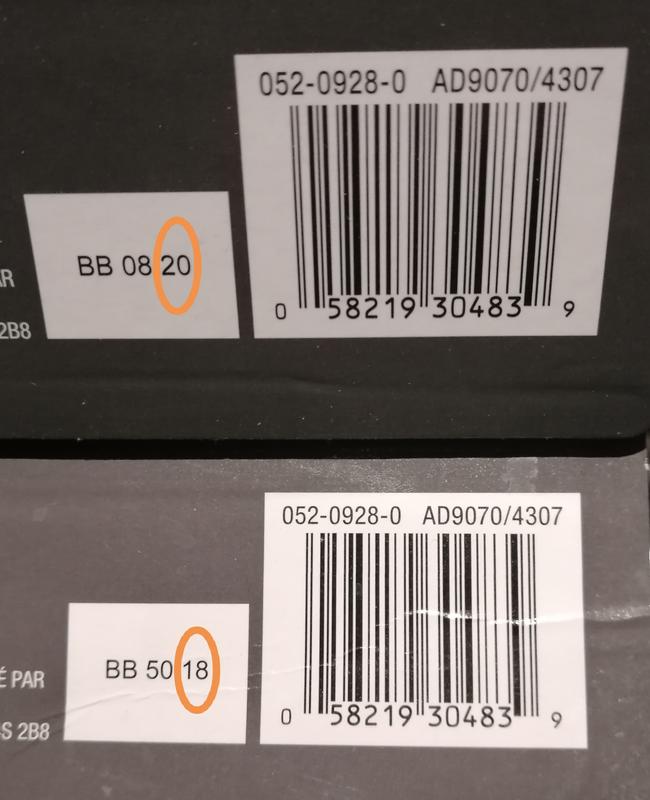 Codes barres identiques; codes de fabrication différents (dates)...