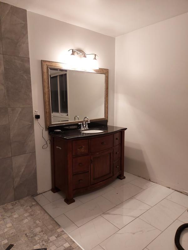 New finished vanity from old to new creamy white