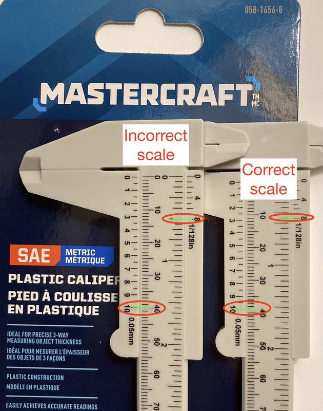 Comparison of a correct and incorrect versions of this Vernier caliper.
