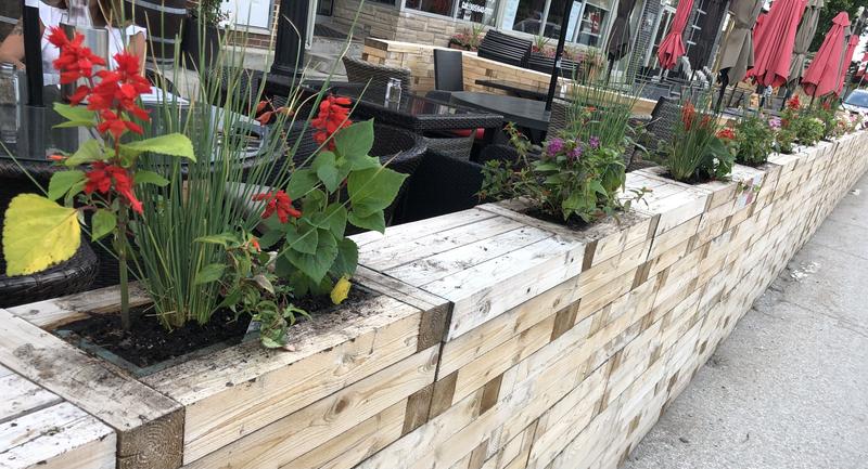 Beautiful planter boxes on a roadside patio!