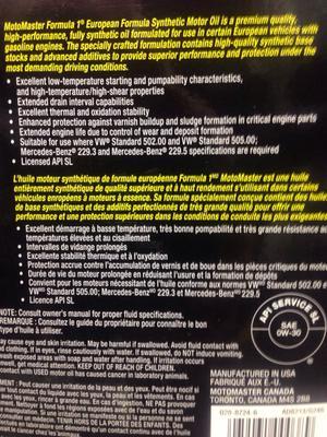 Back of 0W30 label