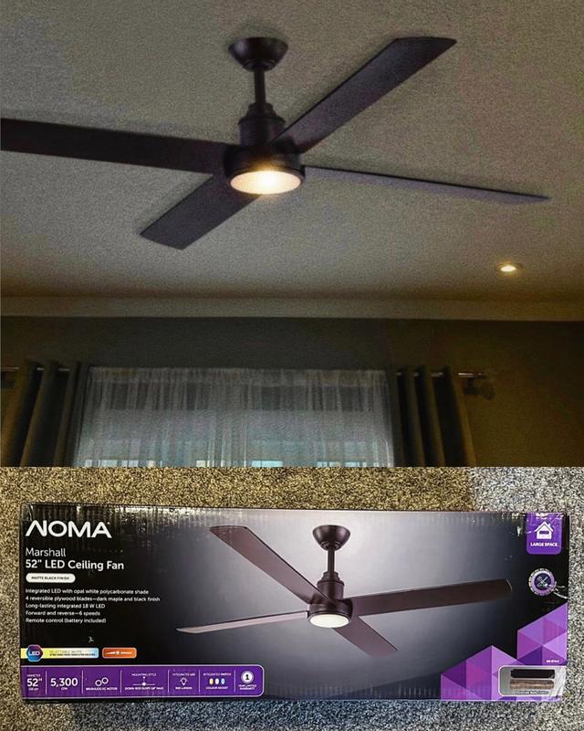 NOMA Nova 3-Blade Outdoor Ceiling Fan with LED Light Kit and remote, 60-in,  Matte Black