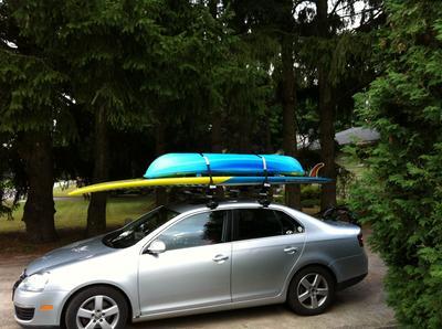 Kayak strapped on with my SUP