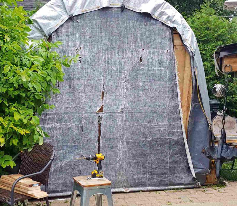 The Before. This also shows the new tarp I bought because the original was toast.