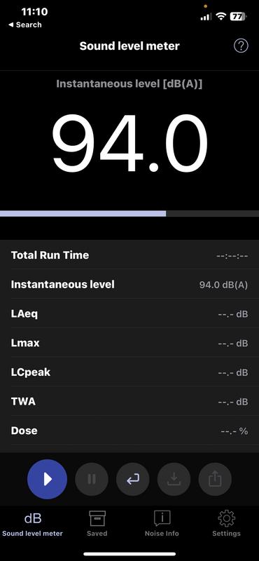 94dBA at 20cm - Very loud machine