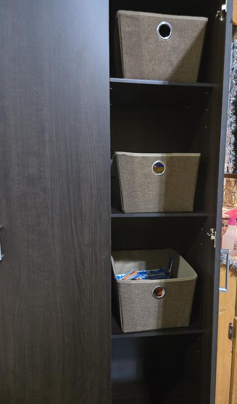 Bins are 15x12x9 for reference.  Shelves are set on highest pegs