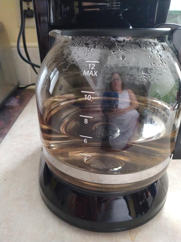 Carafe with fill level print on left side of handle