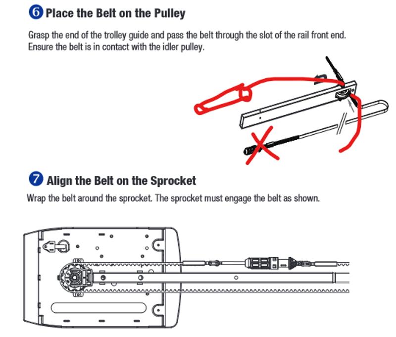 Belt in step 6 is shown being threaded the wrong way