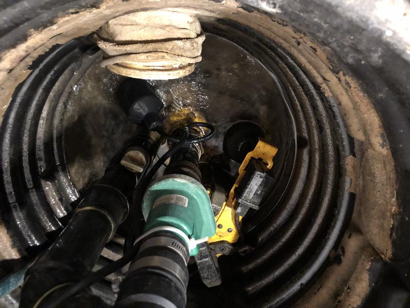 Low float level (original pump float exposed (left))