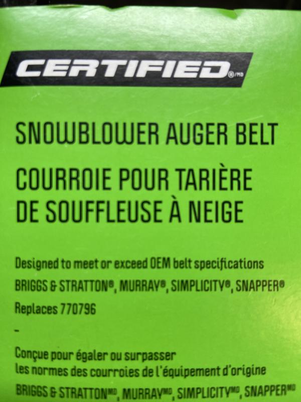 Certified Snowblower Replacement Auger Belt, 1/2 x 36 1/2