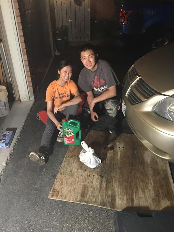 Teaching my sister how to change oil on mom's Minivan!