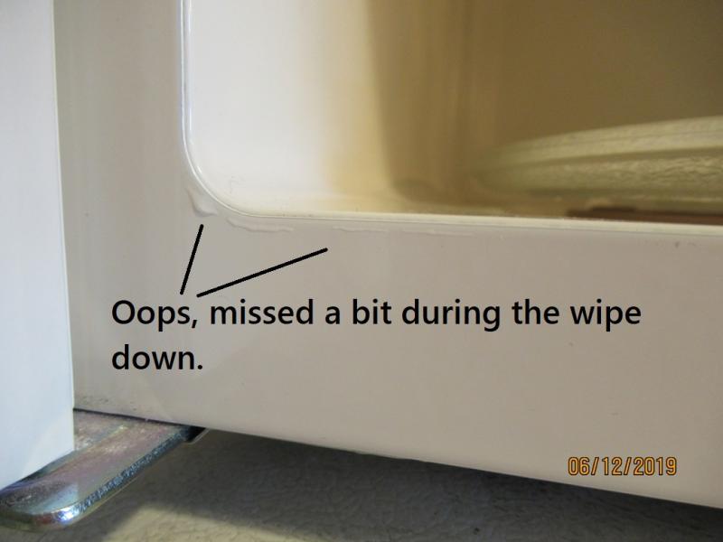 Drips on the inside of the door frame on unit after microwaving a cup of tea for two minutes (covered).