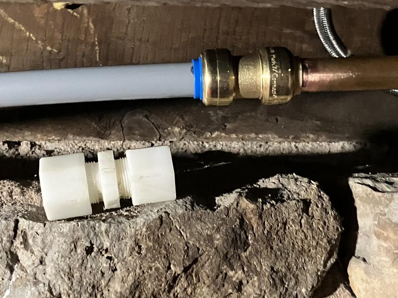 Old fittings (white) and new installed fitting