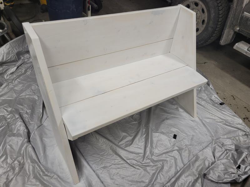 Used to paint a bench for an outdoor hockey rink.