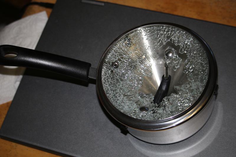 Glass lid shattered while unwrapping new item