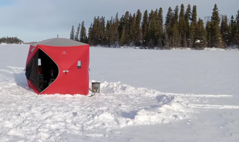 Not windy enough to use the four support ropes & ice pegs that are included.