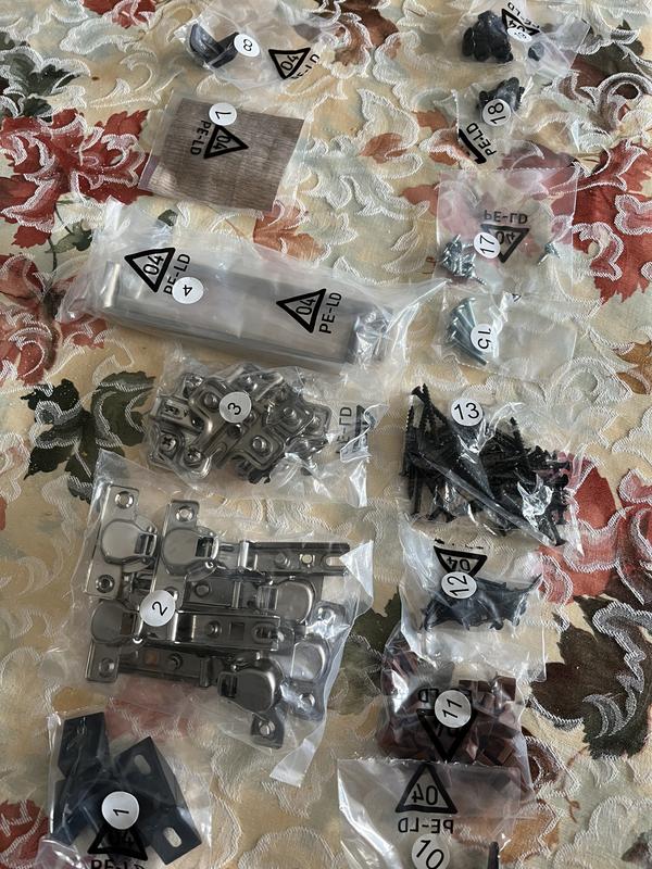 All hardware clearly bagged and tagged.