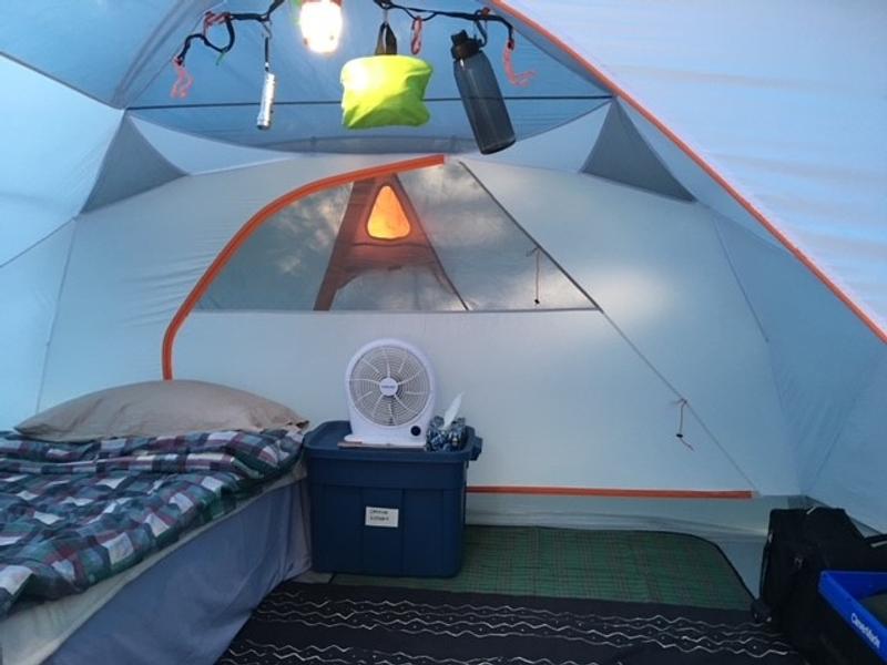 One of the mattresses inside a tent