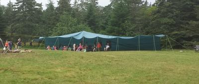 Used as guy ropes on large tarp