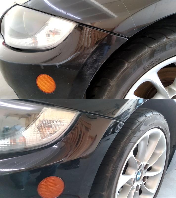 Above, scratches from a car cover, Below, polished out.