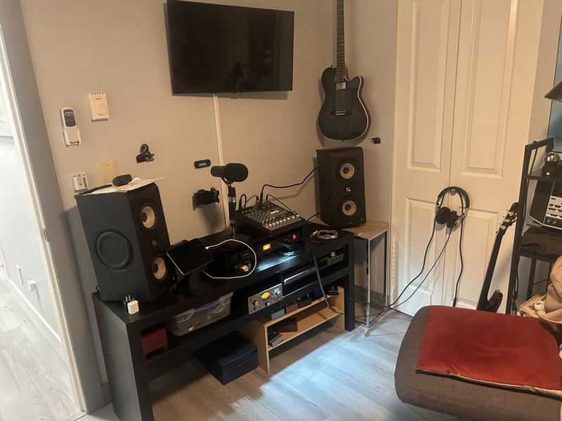 Placed above a home music studio