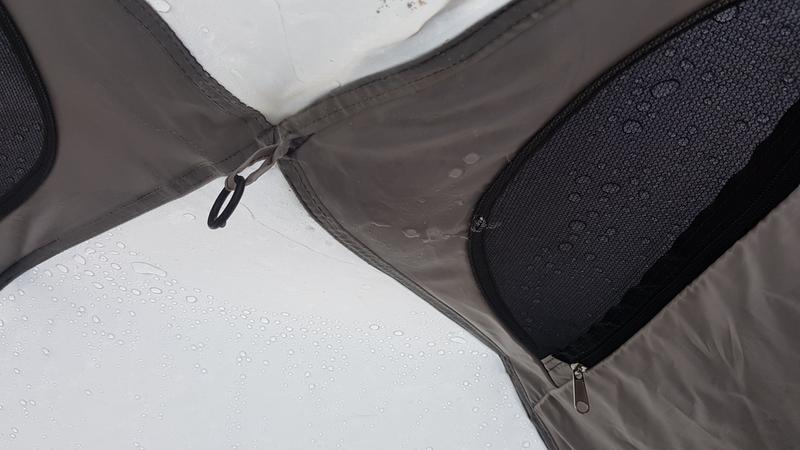 Water droplets from the top of the tent