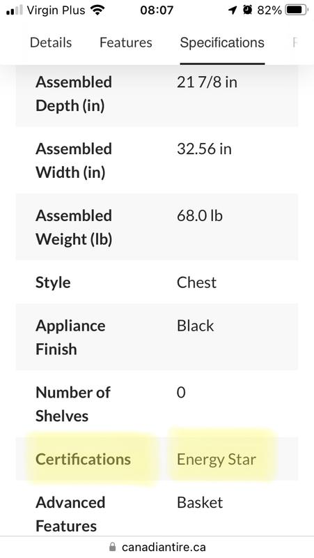 Energy star certification indicated on website vs high energy consumption indicated in box