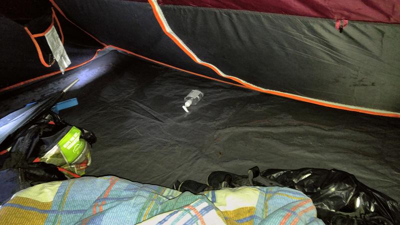 Water puddles forming by the door.