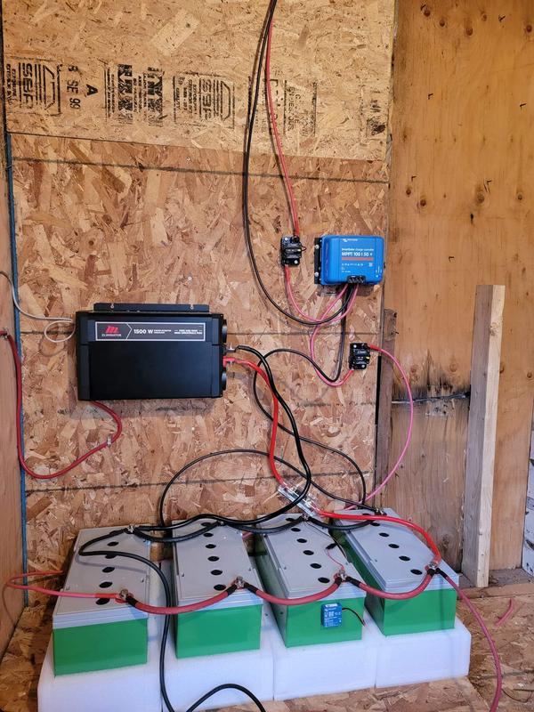 4 x 100ah lead carbon batteries @12v; Victron 100/50 smart solar controller