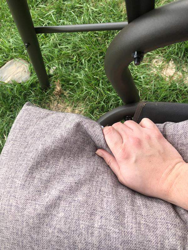 Seat way too narrow and short. Cushion appropriate length but hangs because of short seat.